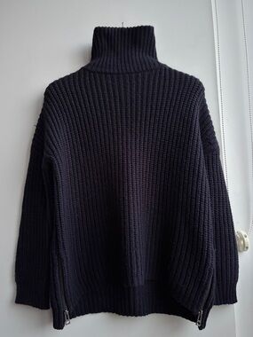 Zadig & Voltaire Merino Wool Blend Turtleneck Sweater with Zipper Sides Drk Navy